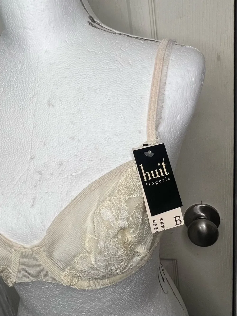 New Huit Cream Lace Mesh Underwire Coquette Bra Sz 36B